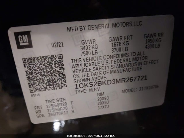 GMC Yukon 4wd Slt 2021 1GKS2BKD3MR267721 Image 9