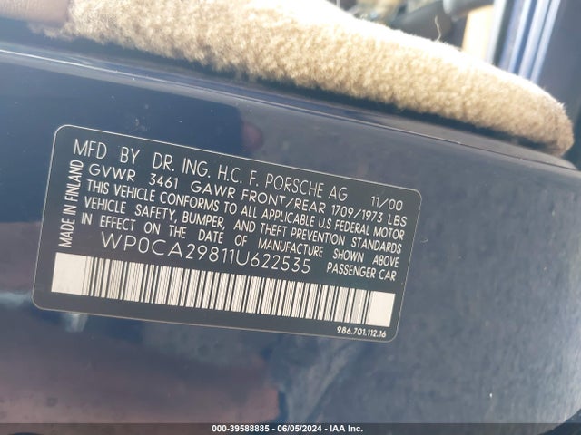 2001 PORSCHE BOXSTER WP0CA29811U622535 Photo 8