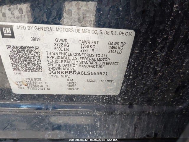 3GNKBBRA6LS553671 Chevrolet Blazer Fwd 1lt