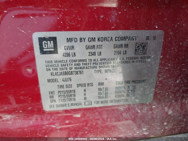 KL4CJASB0GB738761 Buick Encore