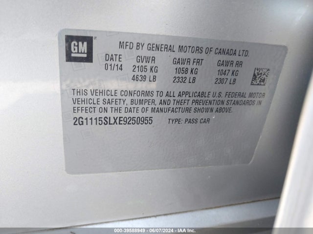 Chevrolet IMPALA 1LT 2014 2G1115SLXE9250955 Image 9