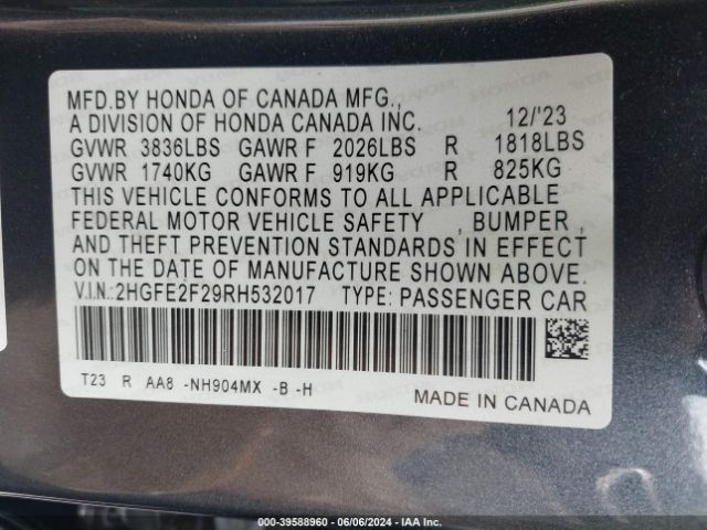 2HGFE2F29RH532017 Honda Civic Lx
