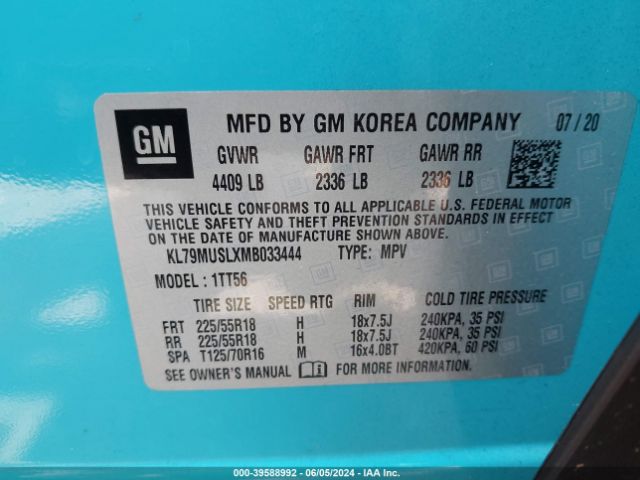 KL79MUSLXMB033444 Chevrolet Trailblazer Awd Rs