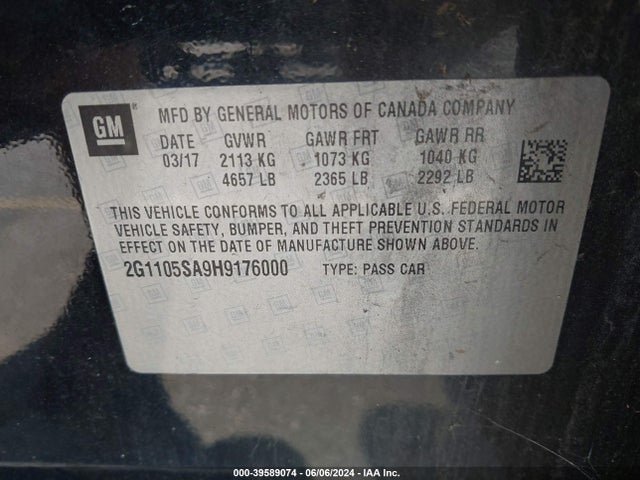 Chevrolet IMPALA 1LT 2017 2G1105SA9H9176000 Image 9