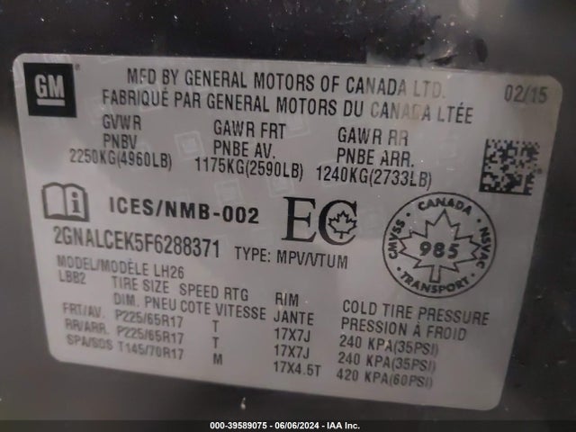 Chevrolet Equinox 2lt 2015 2GNALCEK5F6288371 Image 9