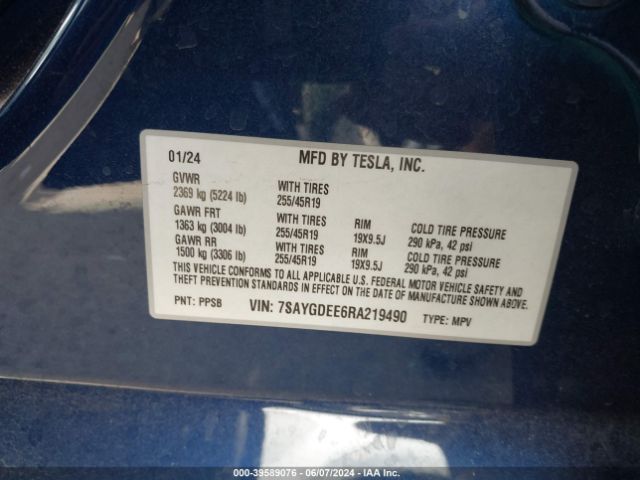 7SAYGDEE6RA219490 Tesla Model Y Long Range Dual Motor All-wheel Drive