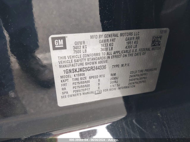 Chevrolet Suburban Ltz 2016 1GNSKJKC5GR244336 Image 9