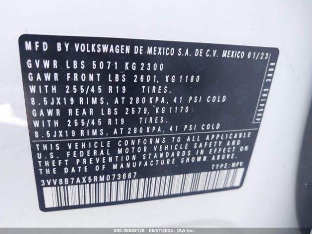 3VV8B7AX5RM073667 Volkswagen Tiguan 2.0t Se R-line Black