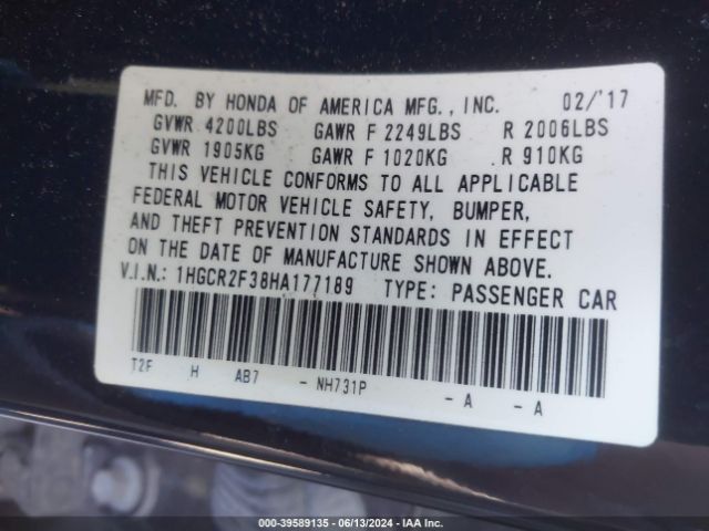 1HGCR2F38HA177189 Honda ACCORD LX