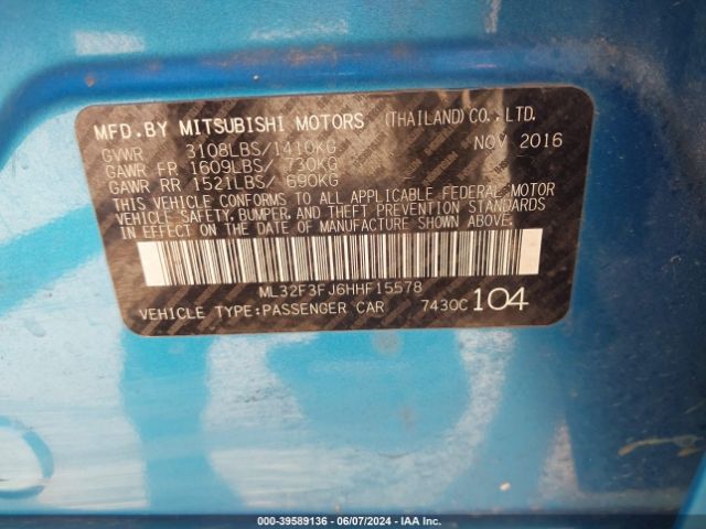 ML32F3FJ6HHF15578 Mitsubishi Mirage G4 Es