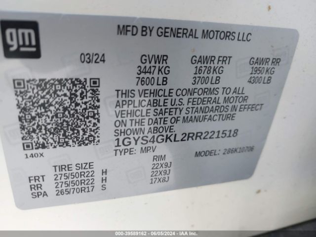 1GYS4GKL2RR221518 Cadillac Escalade 4wd Sport Platinum