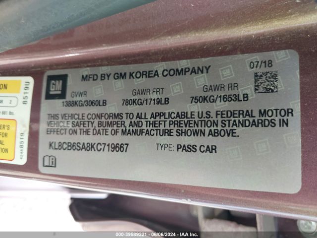 KL8CB6SA8KC719667 Chevrolet Spark Ls Cvt
