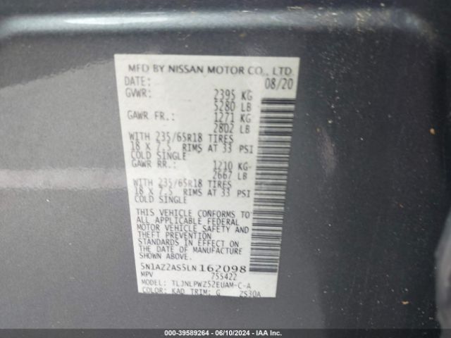 5N1AZ2AS5LN162098 Nissan Murano S Intelligent Awd