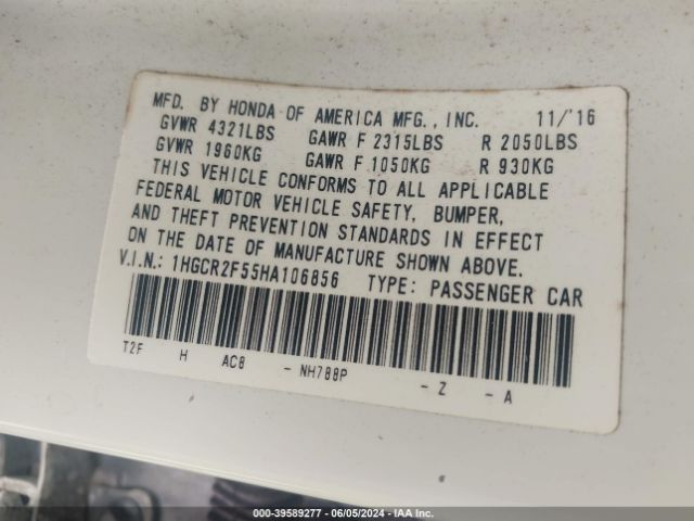 1HGCR2F55HA106856 Honda Accord Sport