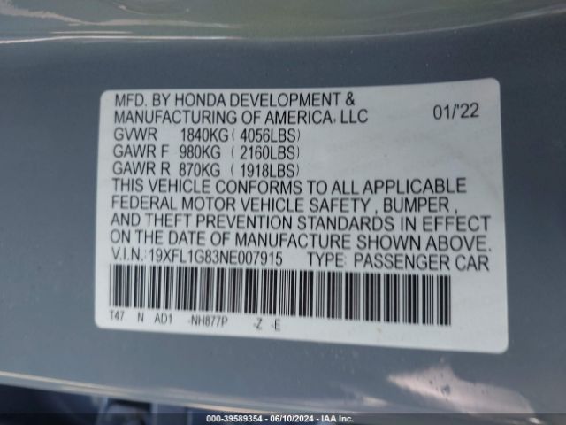 19XFL1G83NE007915 Honda Civic Sport Touring