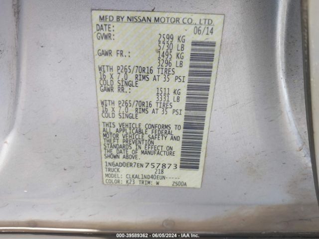 1N6AD0ER7EN757873 Nissan FRONTIER S