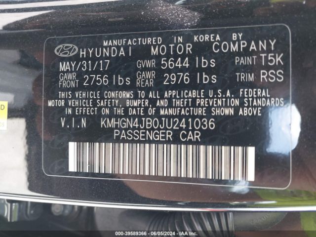 KMHGN4JB0JU241036 Genesis G80 3.3t Sport