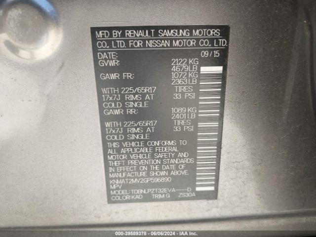 KNMAT2MV2GP596890 Nissan ROGUE S