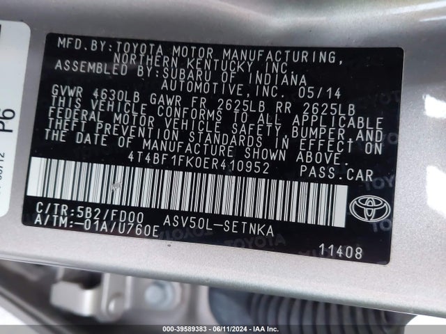 Toyota CAMRY LE 2014 4T4BF1FK0ER410952 Image 9