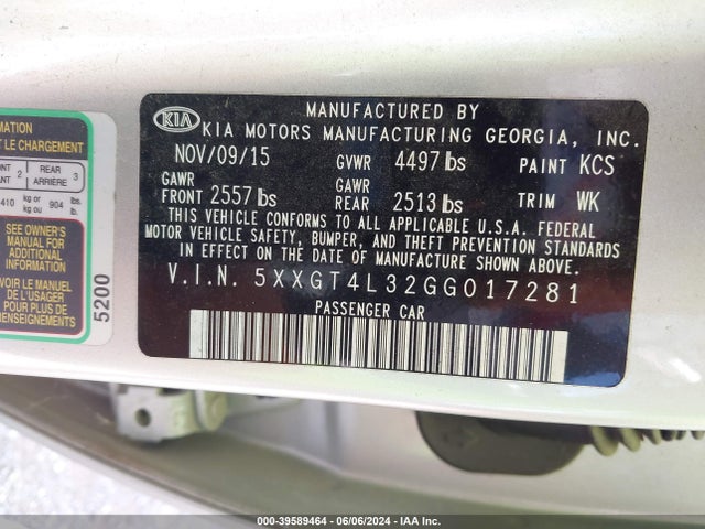 KIA Optima Lx 2016 5XXGT4L32GG017281 Image 9