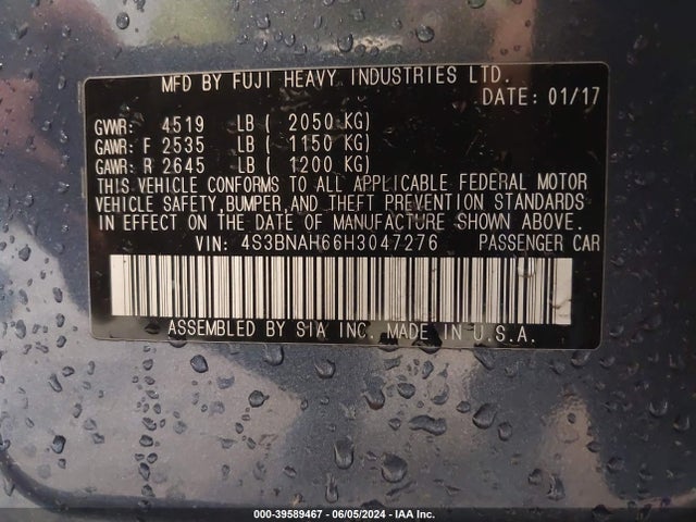 Subaru Legacy 2.5i Premium 2017 4S3BNAH66H3047276 Image 9