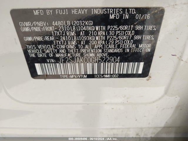 Subaru Forester 2.5i Limited 2016 JF2SJAKC0GH522904 Image 9