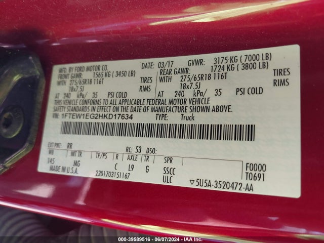 Ford F-150 Xlt 2017 1FTEW1EG2HKD17634 Image 9
