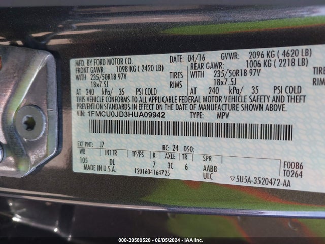 Ford Escape Titanium 2017 1FMCU0JD3HUA09942 Image 9