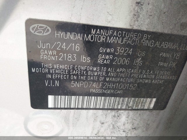 Hyundai ELANTRA SE 2017 5NPD74LF2HH100152 Image 9