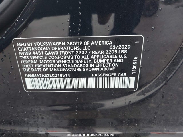 1VWMA7A33LC019514 Volkswagen Passat 2.0t R-line