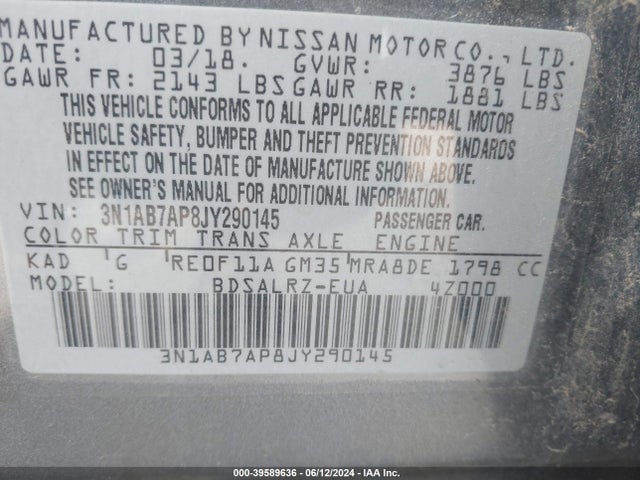 3N1AB7AP8JY290145 Nissan SENTRA SR