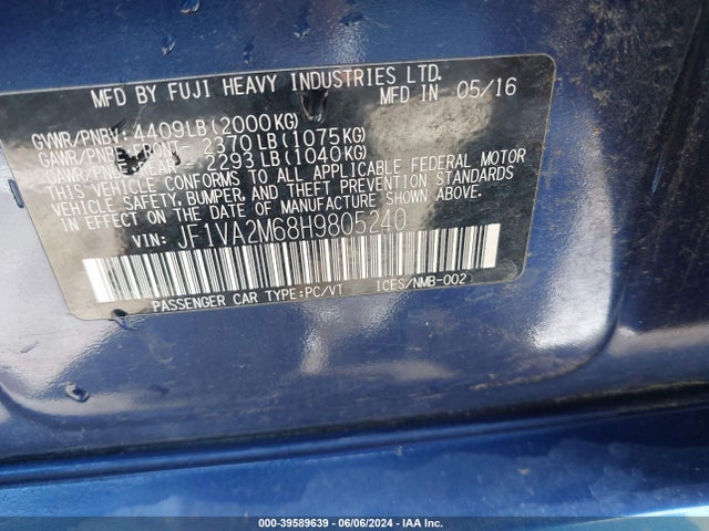 JF1VA2M68H9805240 Subaru Wrx Sti