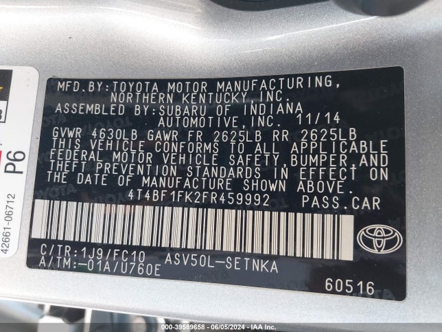 Toyota CAMRY LE 2015 4T4BF1FK2FR459992 Image 9