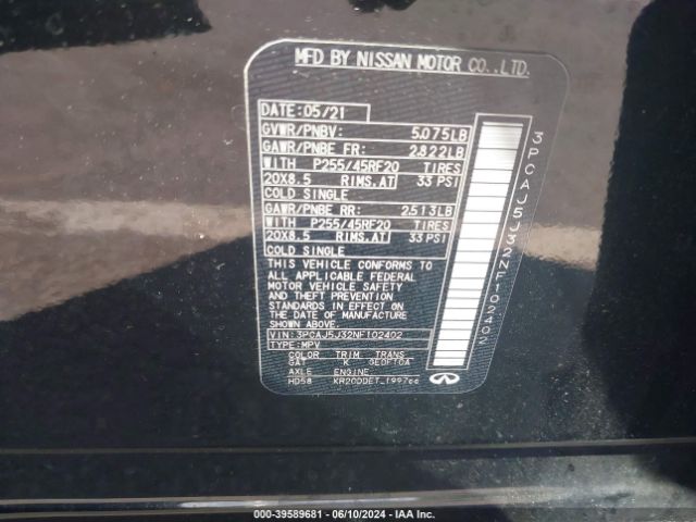 3PCAJ5J32NF102402 Infiniti Qx55 Luxe Awd
