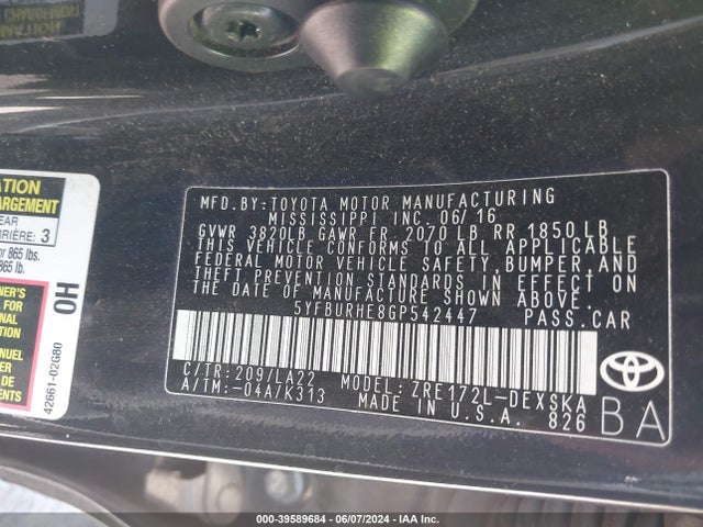 Toyota Corolla S Premium 2016 5YFBURHE8GP542447 Image 9