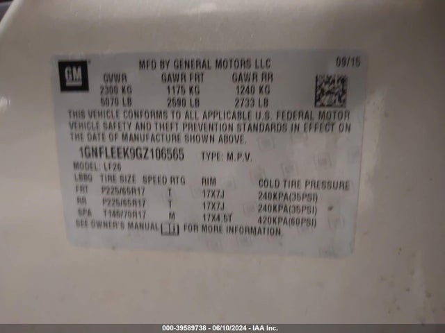 Chevrolet EQUINOX LS 2016 1GNFLEEK9GZ106565 Image 9