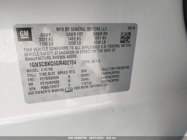 Chevrolet Tahoe Lt 2016 1GNSCBKC6GR482764 Image 9