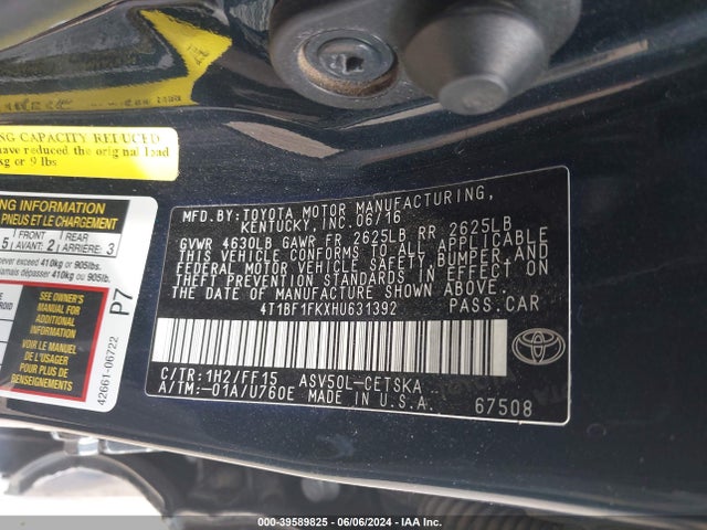 Toyota CAMRY SE 2017 4T1BF1FKXHU631392 Image 9
