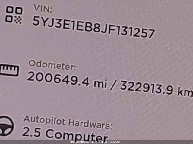 5YJ3E1EB8JF131257 Tesla Model 3 Long Range/performance