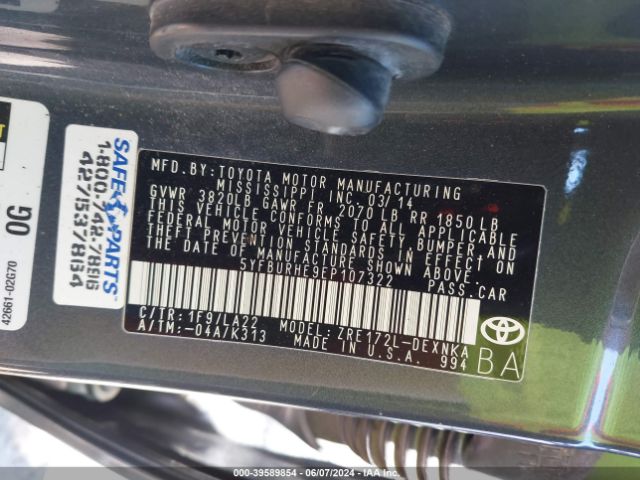 5YFBURHE9EP107322 Toyota Corolla Le Premium