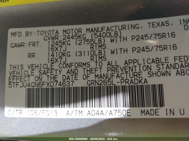 Toyota Tacoma Prerunner V6 2015 5TFJU4GN6FX074637 Image 9