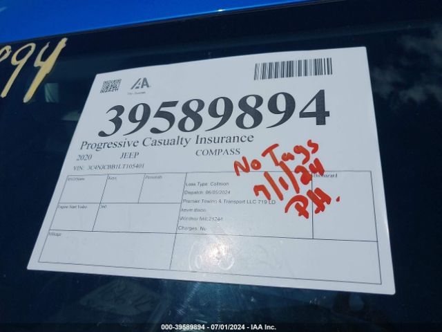 3C4NJCBB1LT105401 Jeep Compass Latitude Fwd