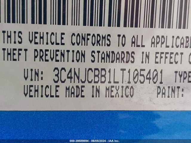 3C4NJCBB1LT105401 Jeep Compass Latitude Fwd
