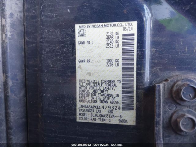 1N4AA5APXEC479324 Nissan Maxima 3.5 S/3.5 Sv
