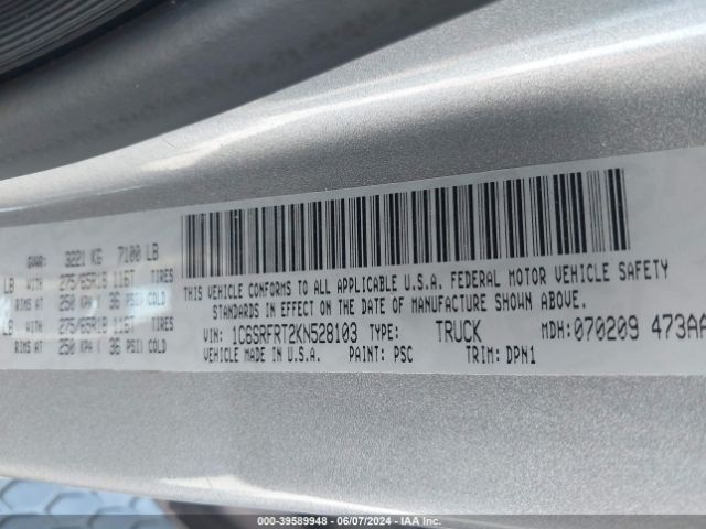 1C6SRFRT2KN528103 RAM 1500 Laramie  4x4 6'4 Box