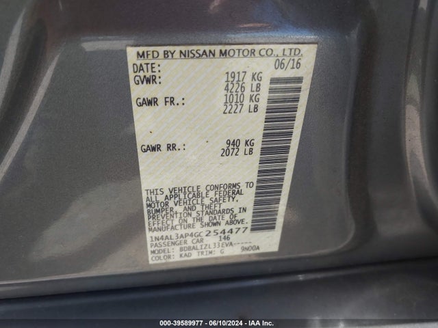 Nissan Altima 2.5 Sv 2016 1N4AL3AP4GC254477 Image 9