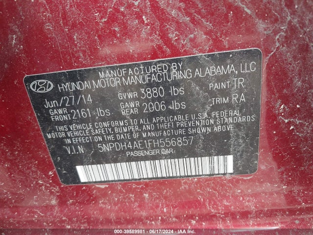 Hyundai ELANTRA SE 2015 5NPDH4AE1FH556857 Image 9