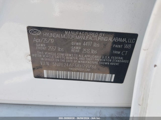 Hyundai SONATA SE 2019 5NPE24AF5KH791786 Image 9
