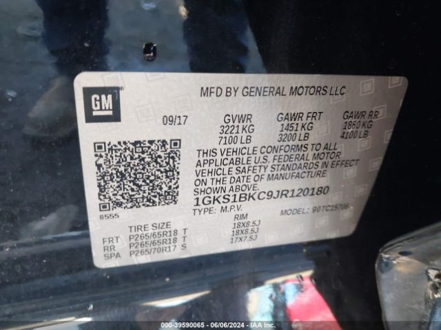 1GKS1BKC9JR120180 GMC YUKON SLT