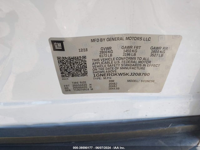 Chevrolet Traverse 1lt 2019 1GNERGKW5KJ208790 Image 9